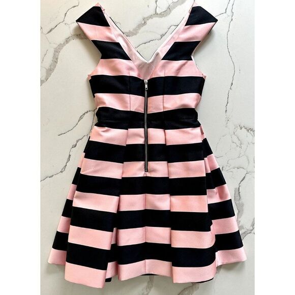 Topshop Fit & Flare Satin Strip Dress in Pink/Black Size 2 - Picture 3 of 4